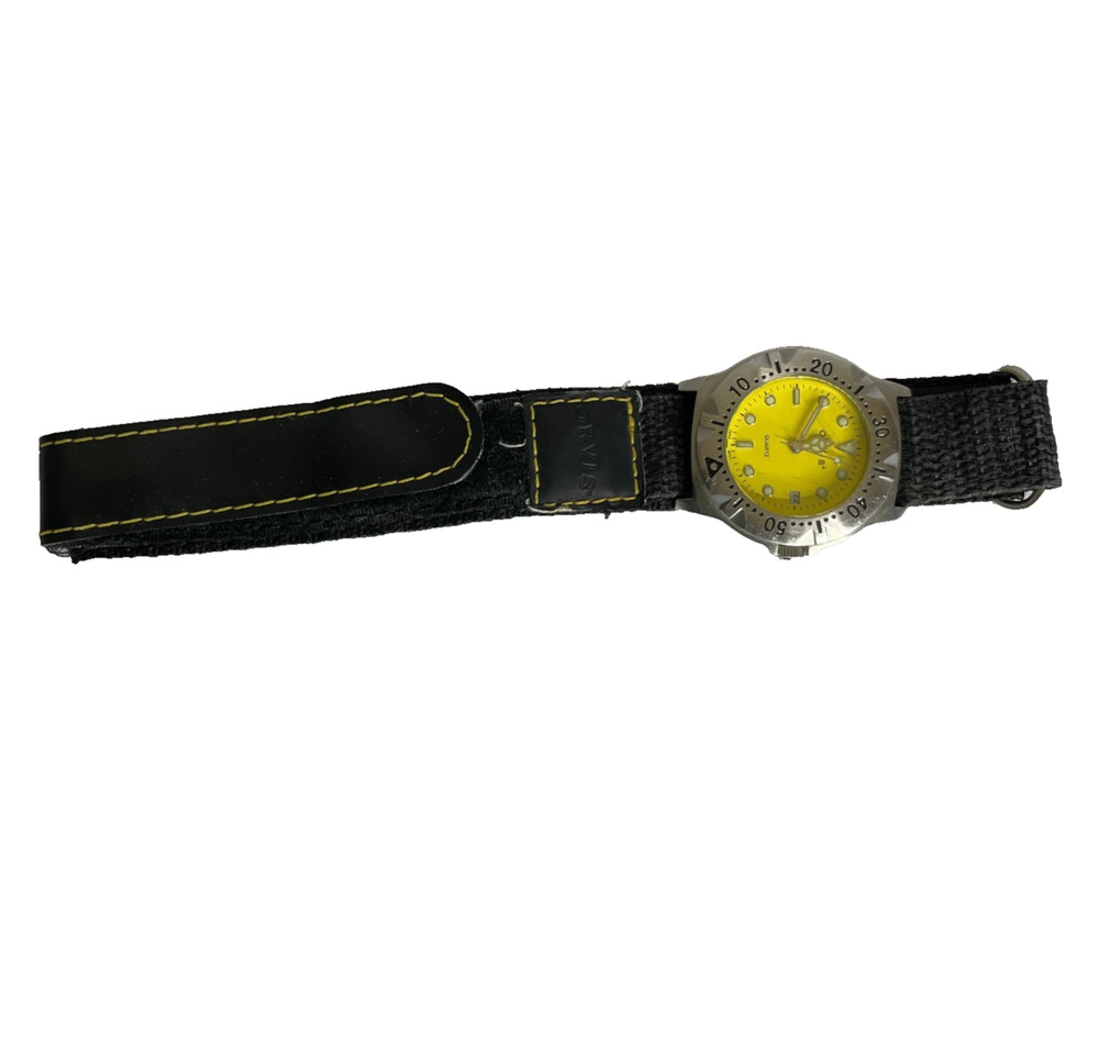 Men's Orvis Vintage Diver Bright Yellow Quartz Dial Black Watch